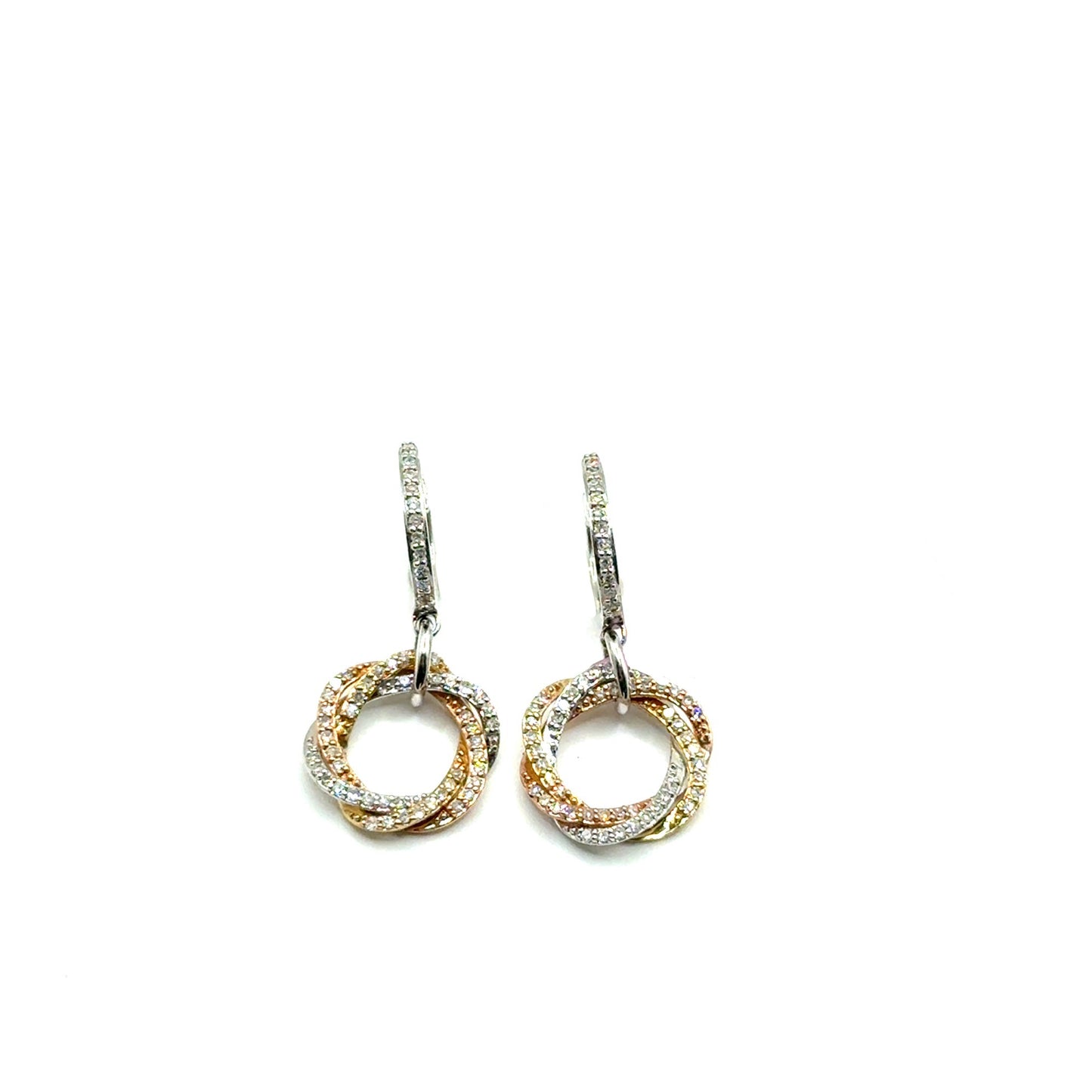 Aretes de Diamantes en Oro 14K (tres tonos)
