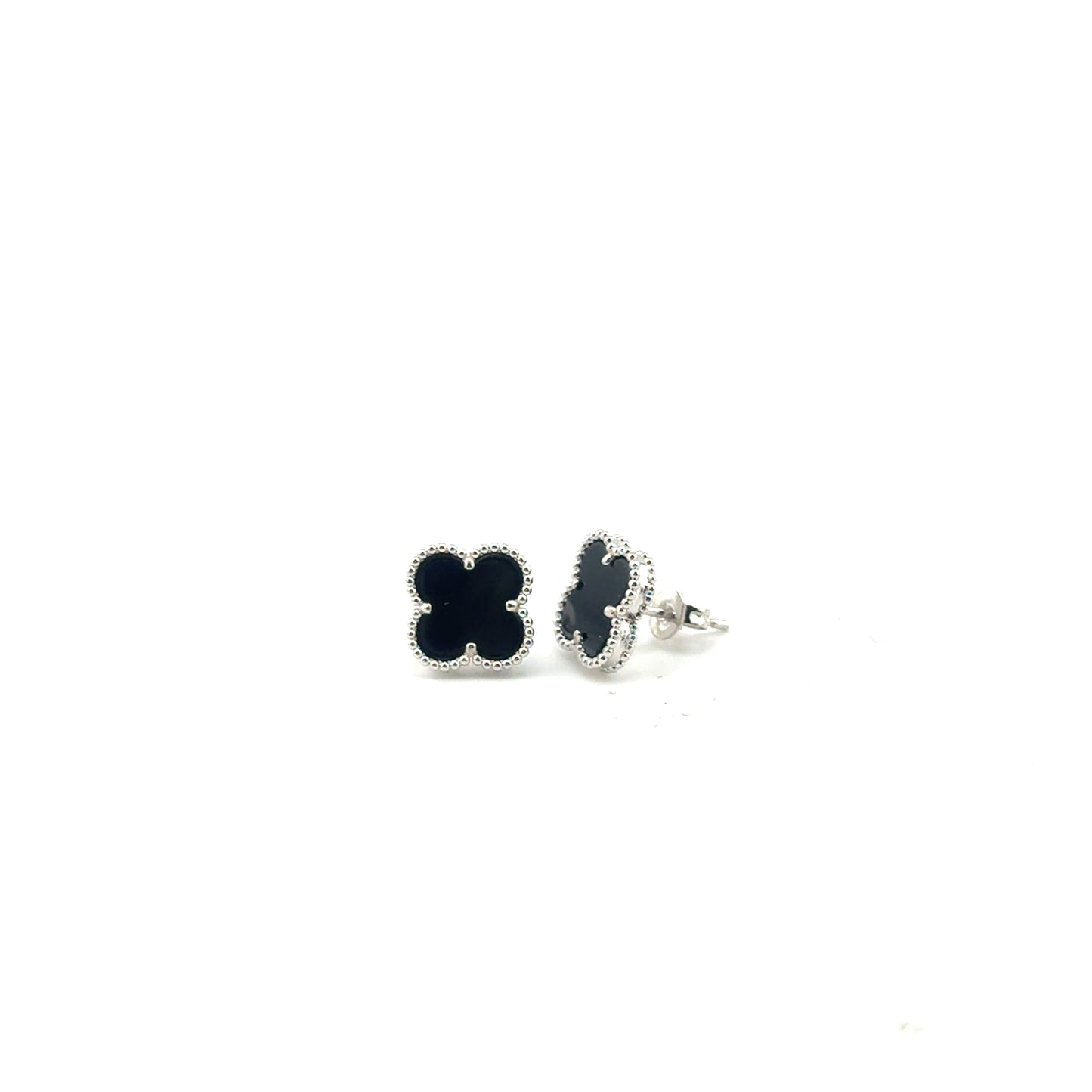 Aretes Trébol (negro ónix) en Plata