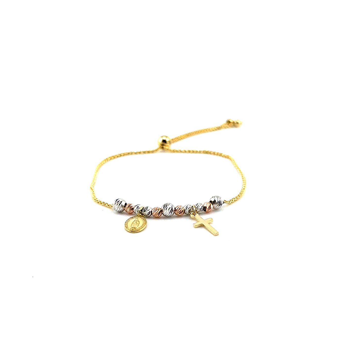 Pulsera (ajustable) en Oro Tres Tonos (cruz)