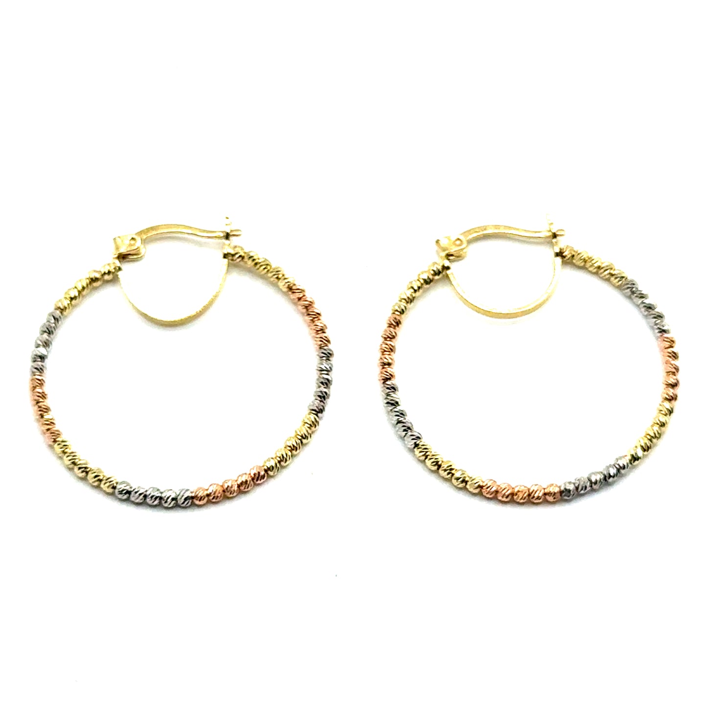 Argollas (con bolitas) en Oro 10K (Tres Tonos)