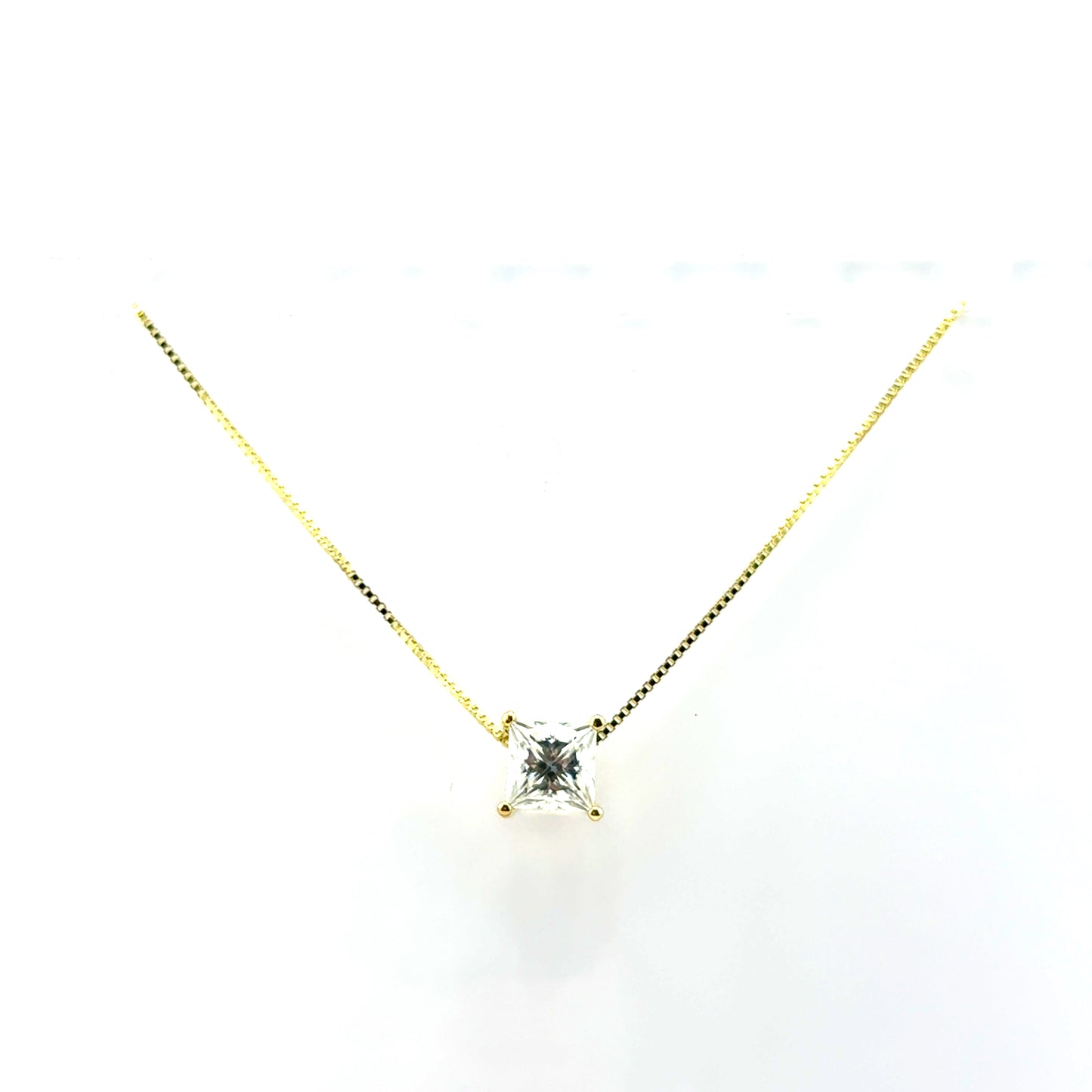 Collar (solitario corte princesa) de Moissanita en Plata