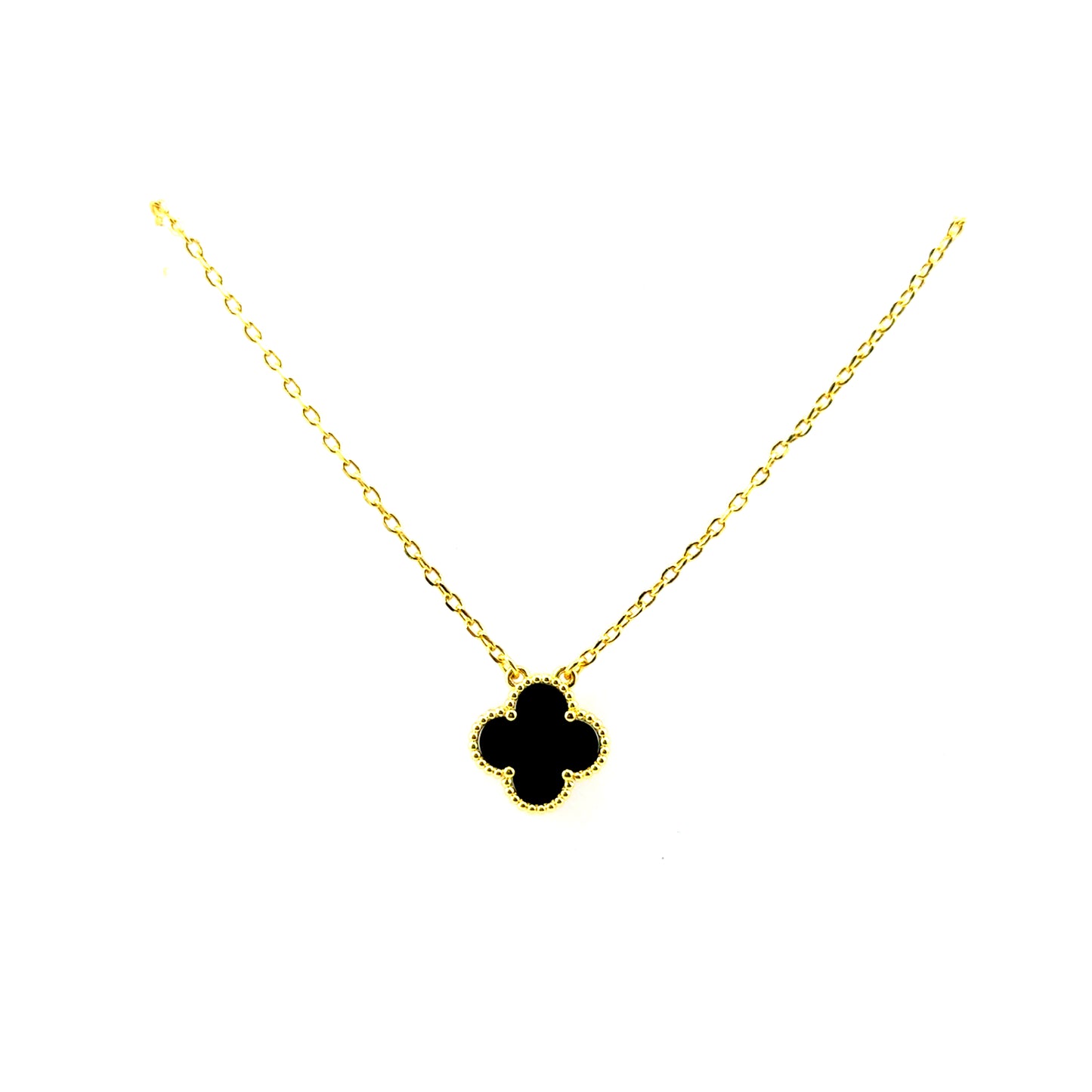 Collar Trebol (negro ónix) en Plata