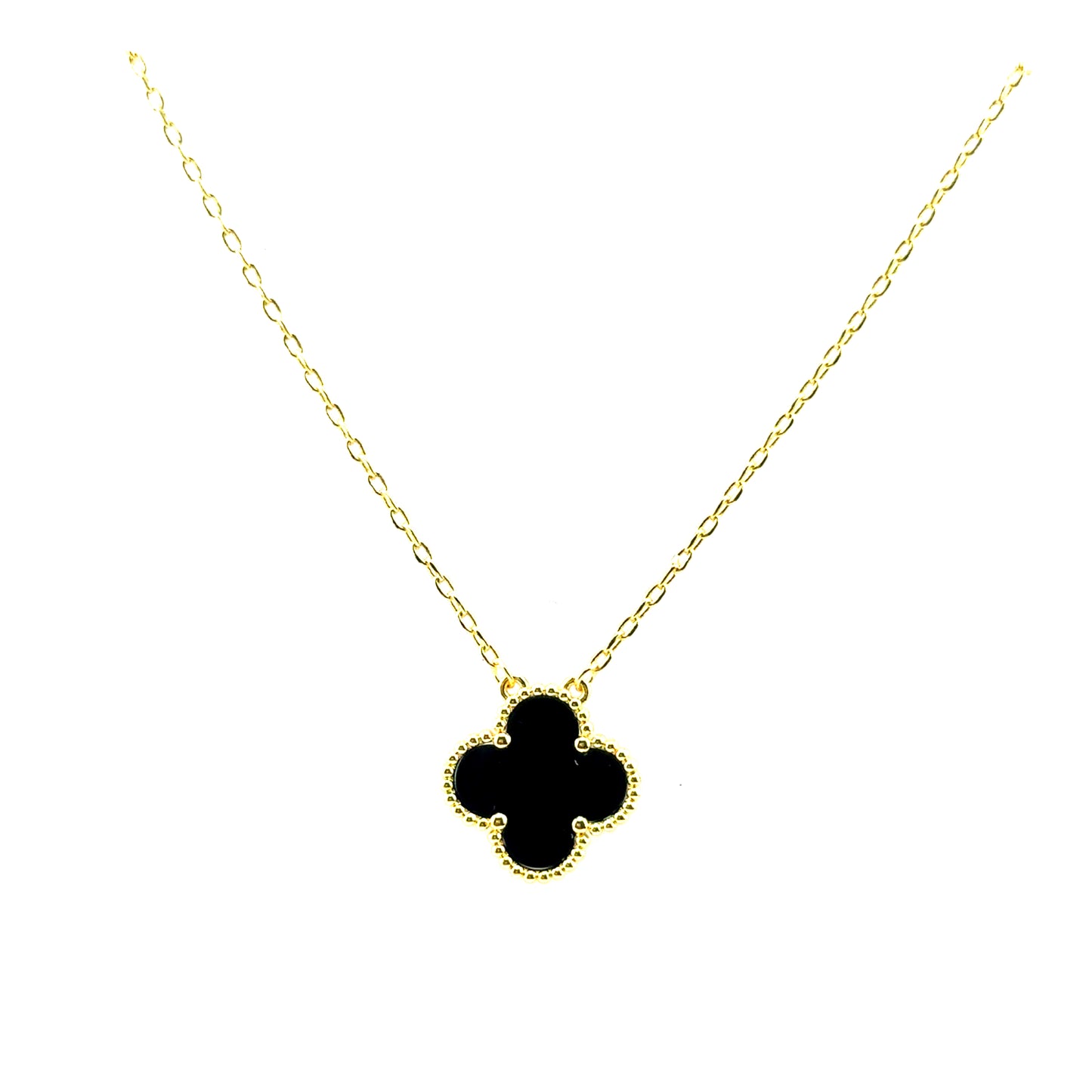 Collar Trebol (negro ónix) en Plata