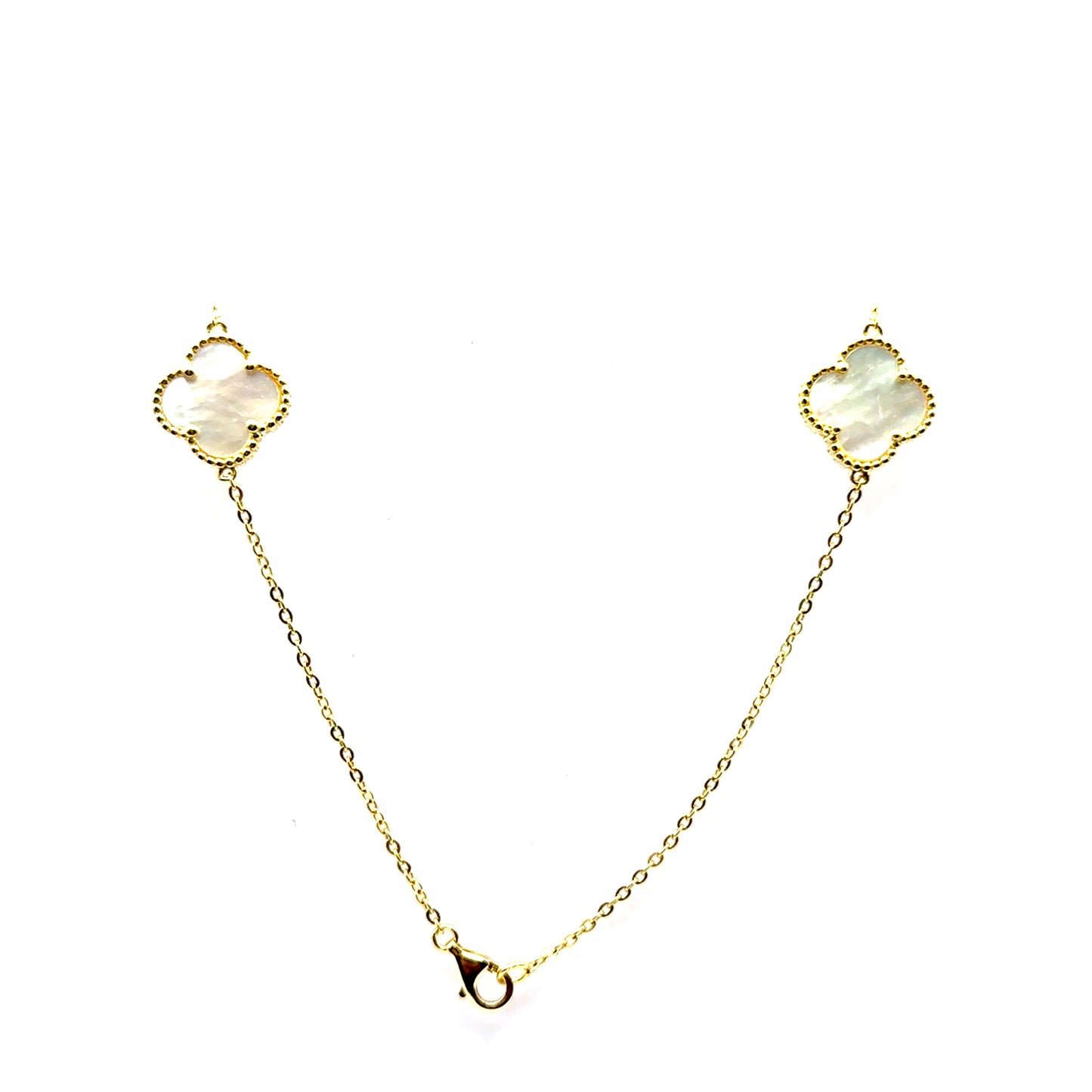 Collar 5 Treboles (Blanco) en Plata con Baño de Oro