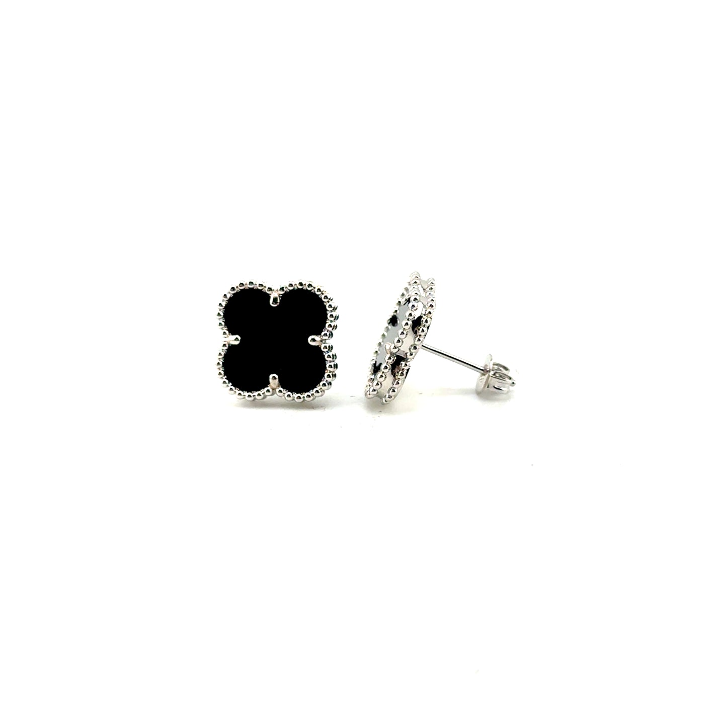Aretes Trébol (Negro Onix) en Plata