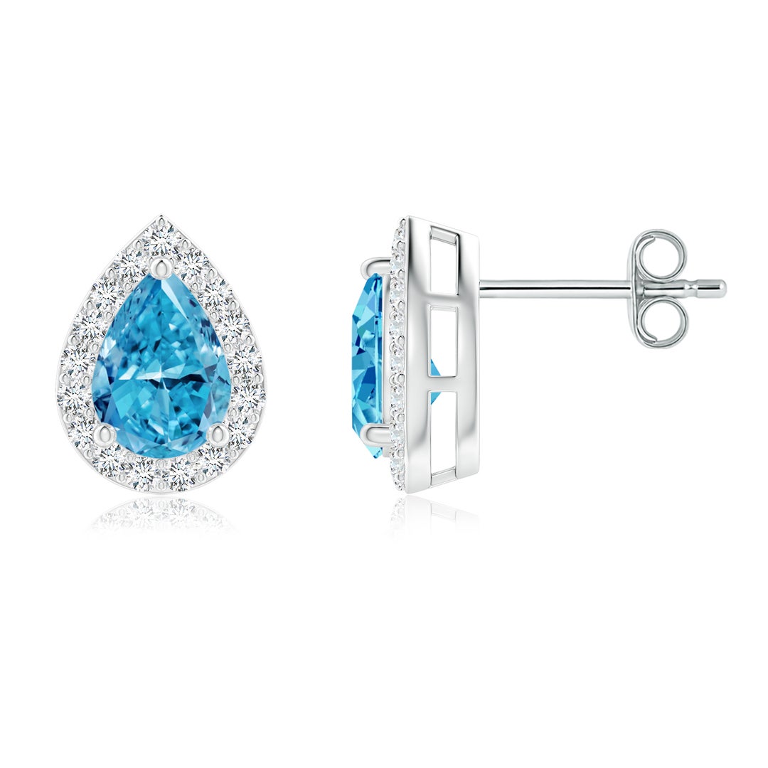 Aretes de Diamantes Azul de Laboratorio en Oro 10K