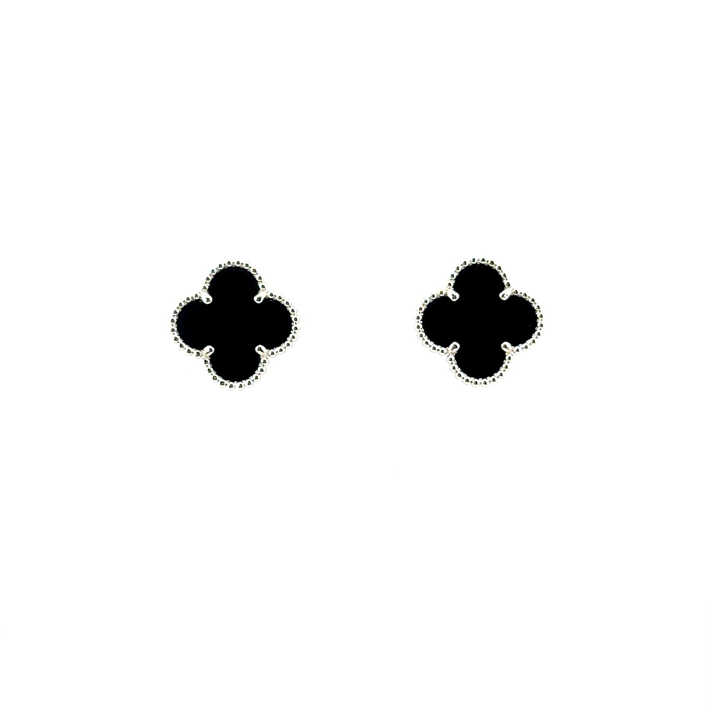 Aretes Trébol (Negro Onix) en Plata