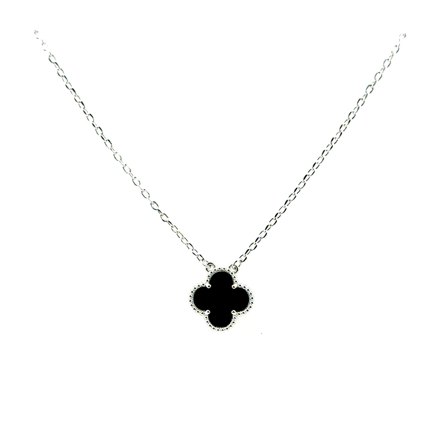 Collar Trebol (negro ónix) en Plata