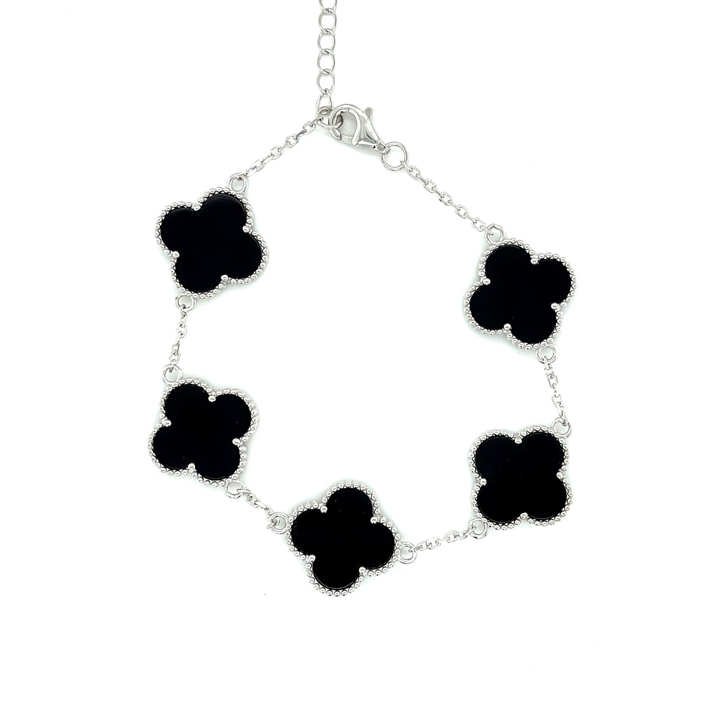 Pulsera Trébol (negro onix) en Plata