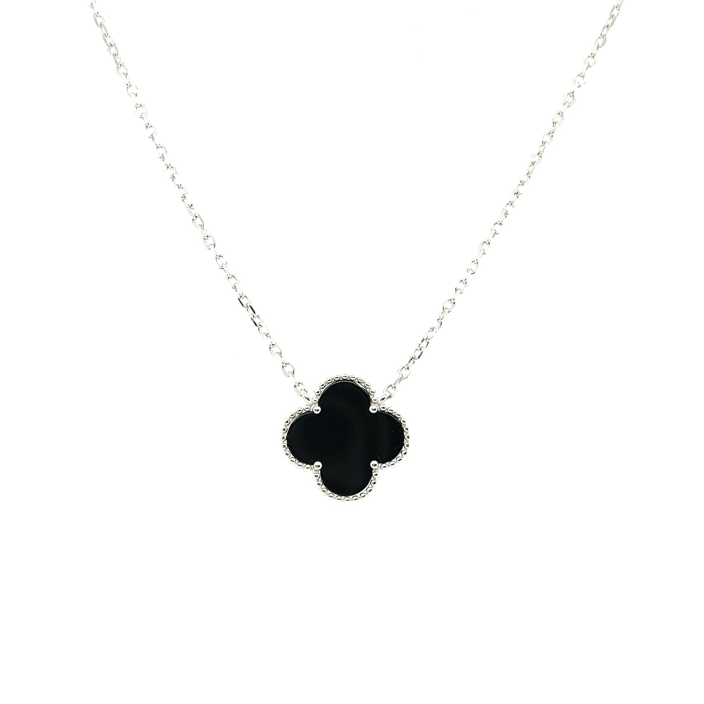 Collar Trebol (negro ónix) en Plata