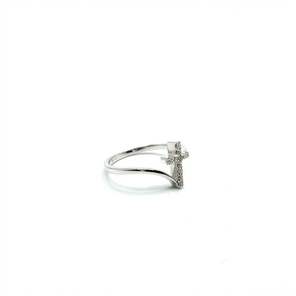 Anillo (cruz) de Diamantes en Oro Blanco 14K (0.15ct)