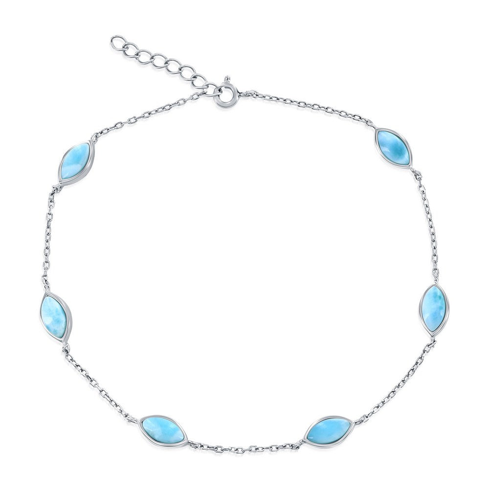 Tobillera de Larimar (marquise) en Plata