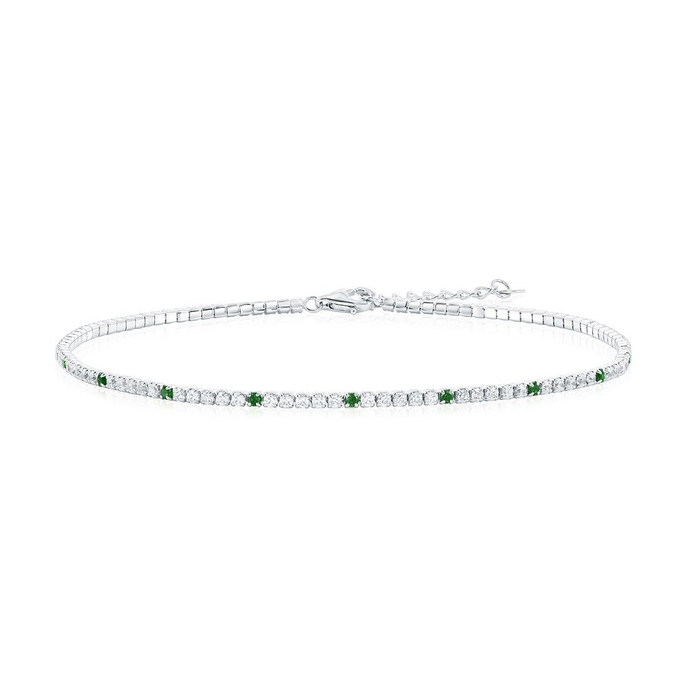 Tobillera (circones verdes) en Plata