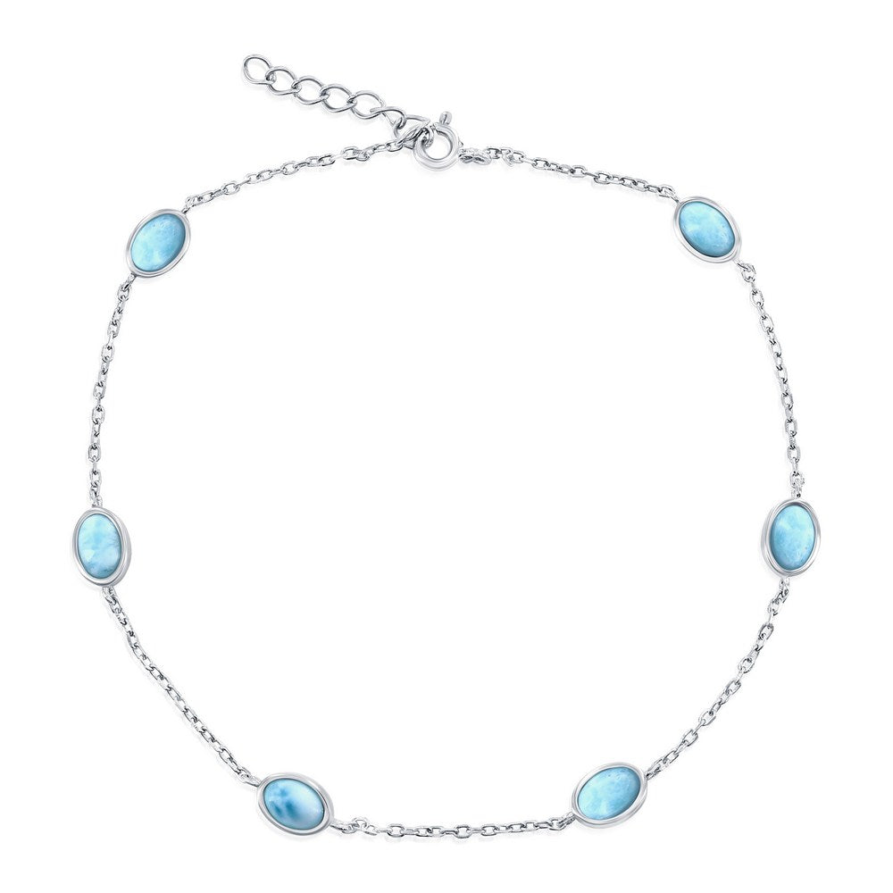 Tobillera de Larimar (ovalo) en Plata
