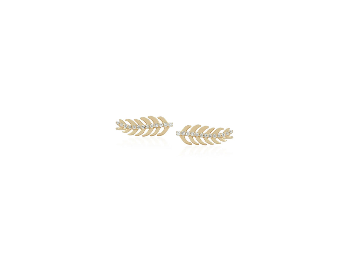 Aretes (pluma) con Diamantes en Oro 14K