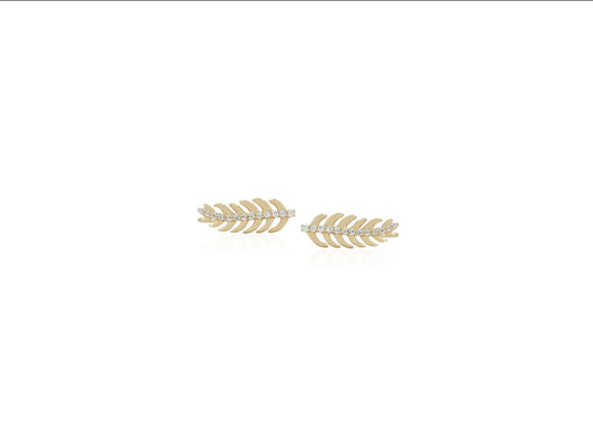 Aretes (pluma) con Diamantes en Oro 14K