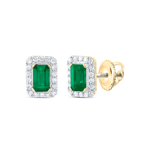 Gold Emerald Earrings with Diamonds