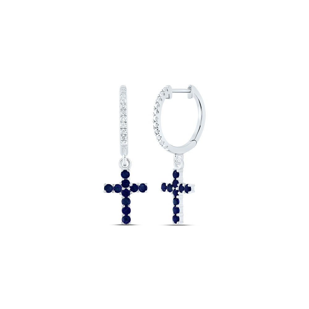 Gold Cross Earrings with Sapphire