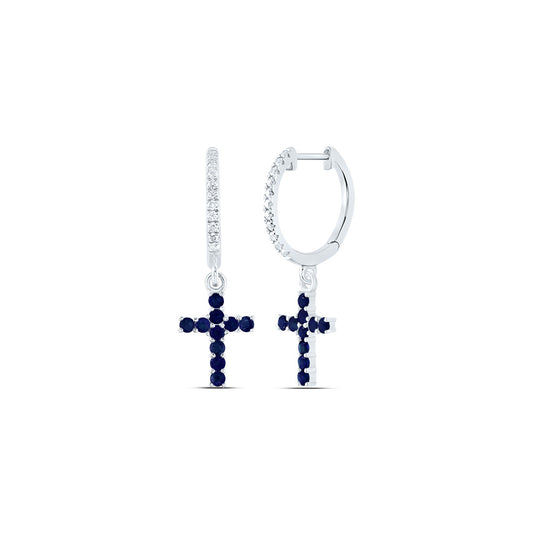 Gold Cross Earrings with Sapphire