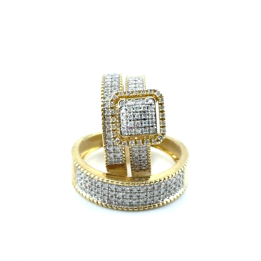 Trio de Boda en Plata con Diamantes (cuadrado)