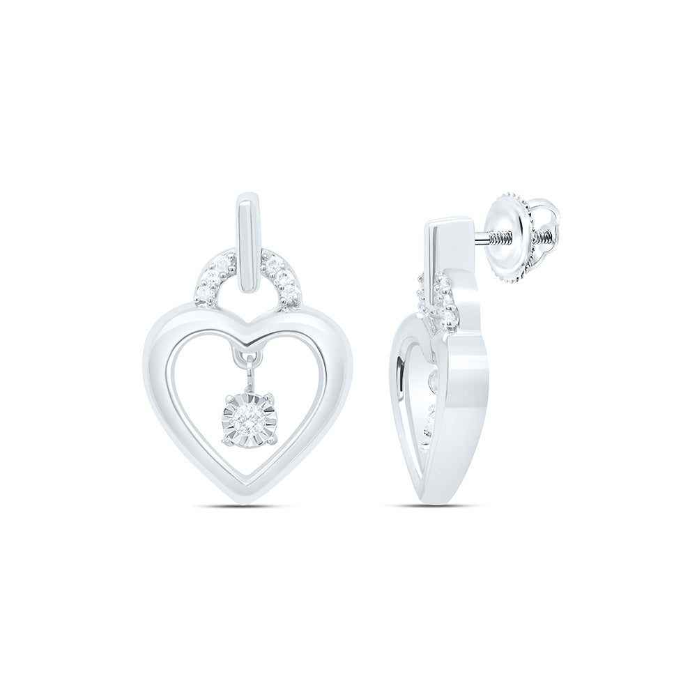 Earrings (Heart) in Silver with Diamonds