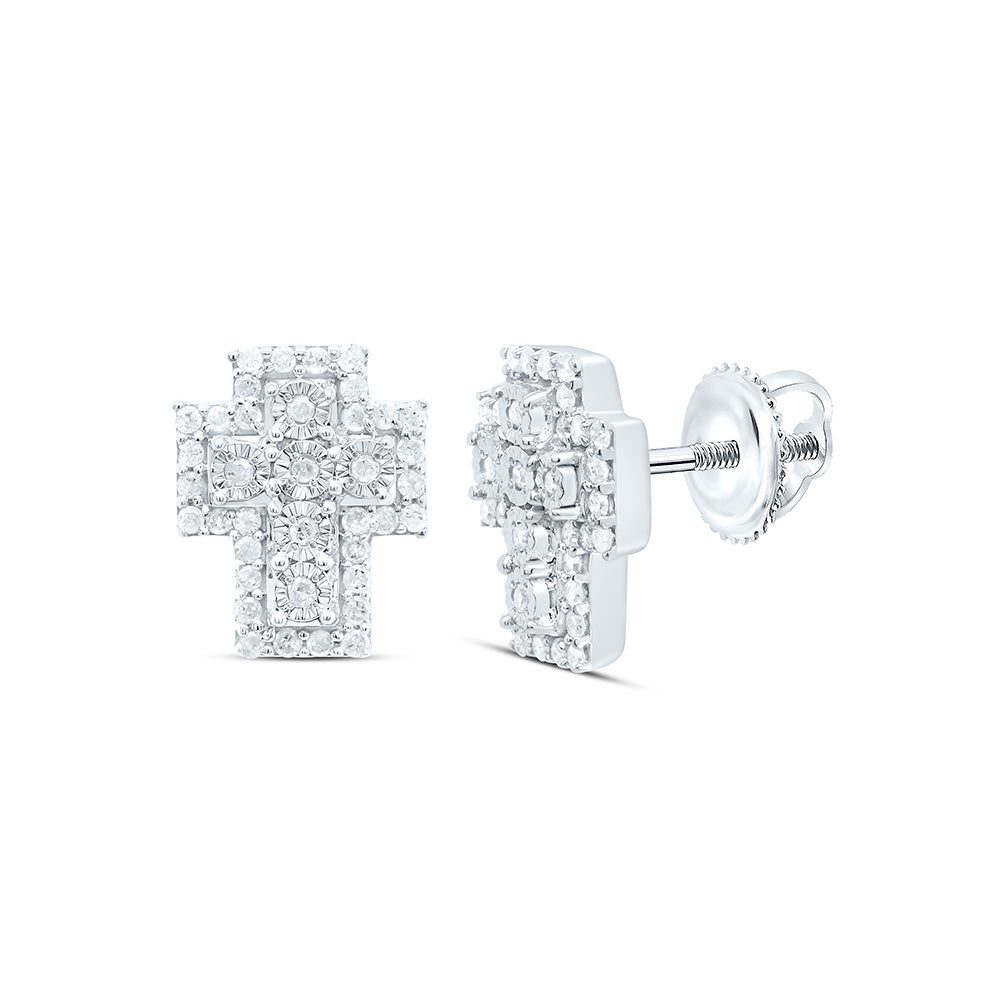 Silver Cross Earrings with Diamonds