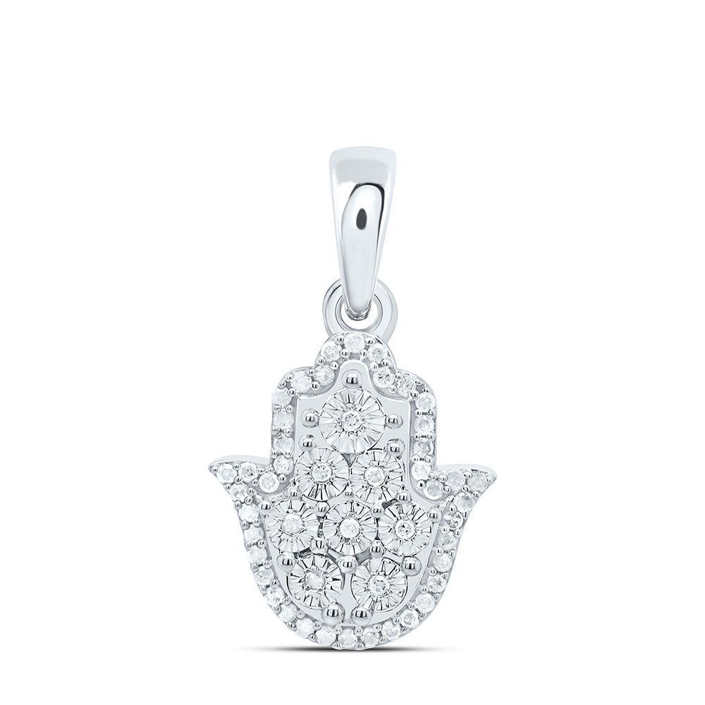 Hamza Pendant in Silver with Diamonds