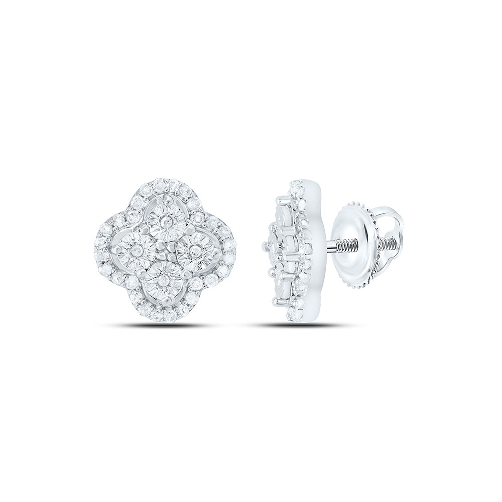 Silver Clover Earrings with Diamonds