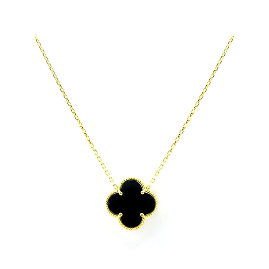 Collar Trebol (negro ónix) en Plata