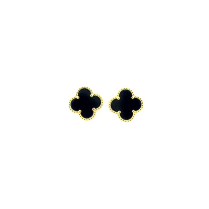 Aretes Trébol (negro ónix) en Plata