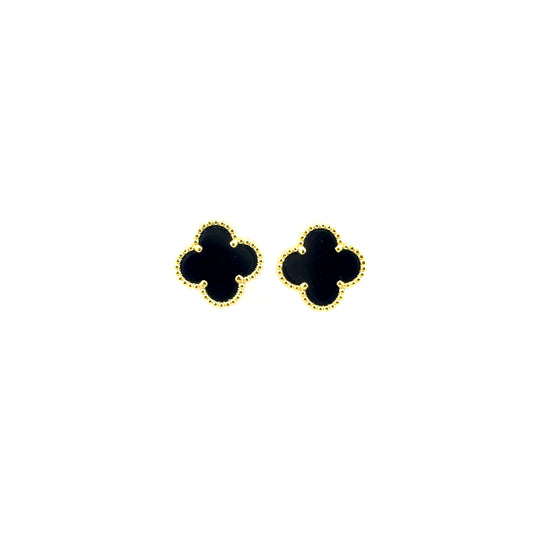 Aretes Trébol (negro ónix) en Plata