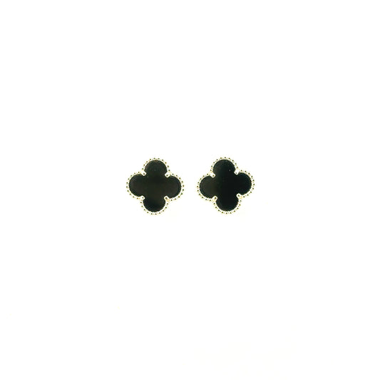Aretes Trébol (negro ónix) en Plata