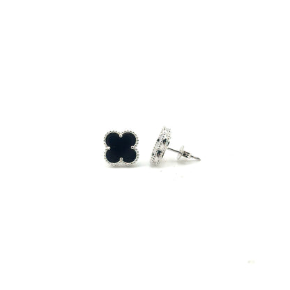 Aretes Trébol (negro ónix) en Plata