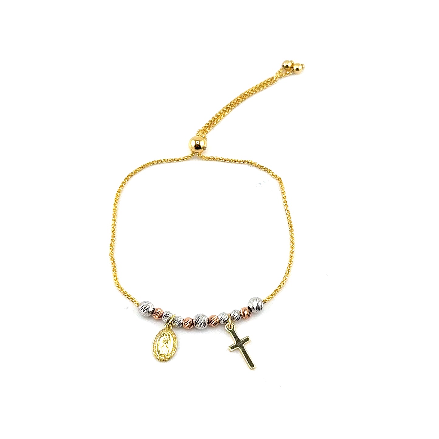Pulsera (ajustable) en Oro Tres Tonos (cruz)