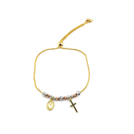 Pulsera (ajustable) en Oro Tres Tonos (cruz)
