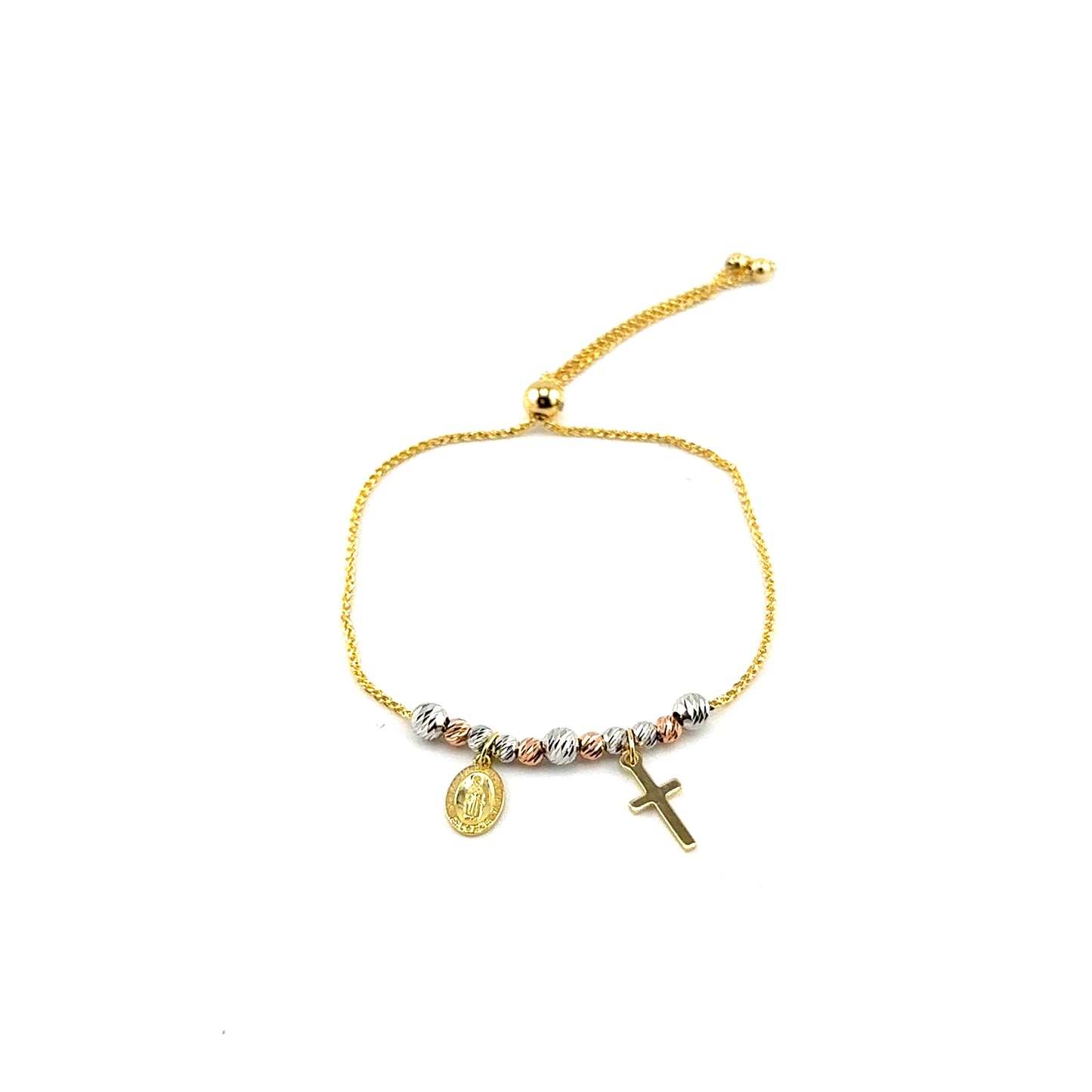 Pulsera (ajustable) en Oro Tres Tonos (cruz)