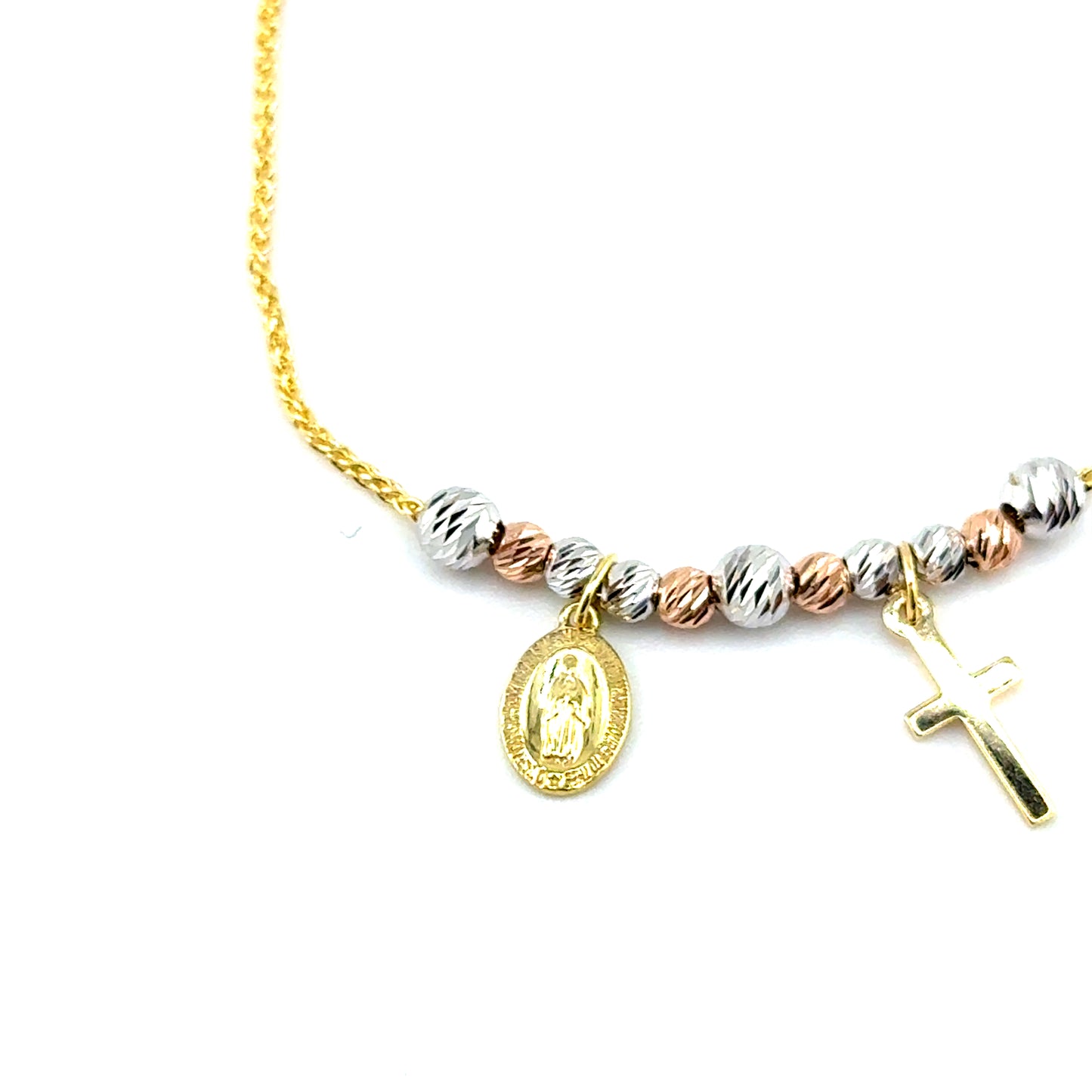 Pulsera (ajustable) en Oro Tres Tonos (cruz)