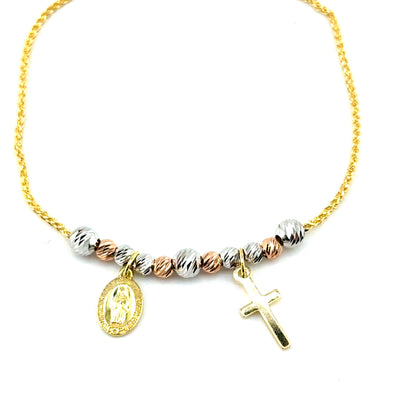 Pulsera (ajustable) en Oro Tres Tonos (cruz)