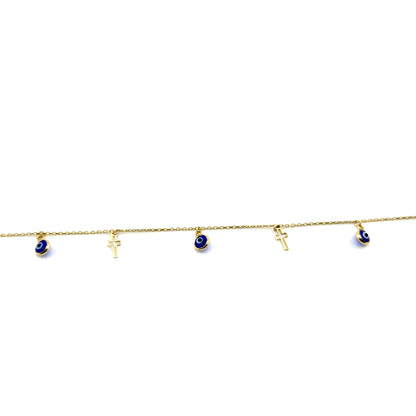 Tobillera (ojo y cruz) en Oro 10K