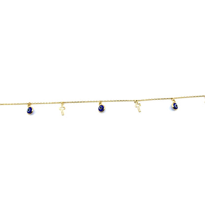 Tobillera (ojo y cruz) en Oro 10K