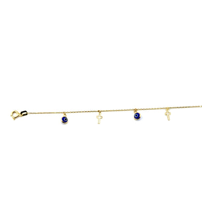 Tobillera (ojo y cruz) en Oro 10K