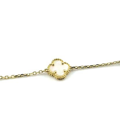 Pulsera Trebol 10mm (blanco) en Oro 10K