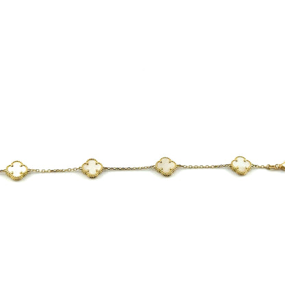 Pulsera Trebol 10mm (blanco) en Oro 10K