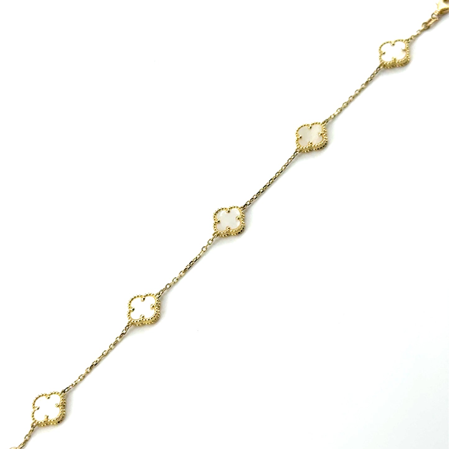Pulsera Trebol 10mm (blanco) en Oro 10K