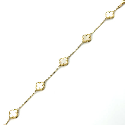 Pulsera Trebol 10mm (blanco) en Oro 10K