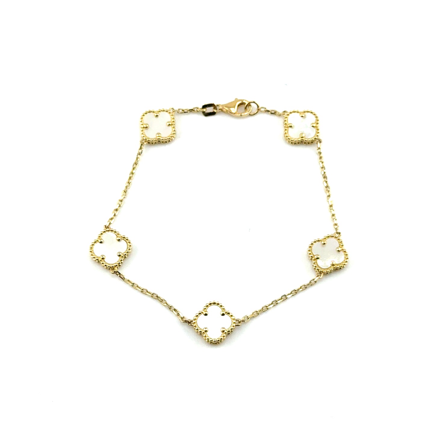 Pulsera Trebol 10mm (blanco) en Oro 10K