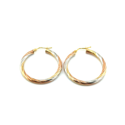 Argollas (retorcidos) en Oro 10K tres tonos