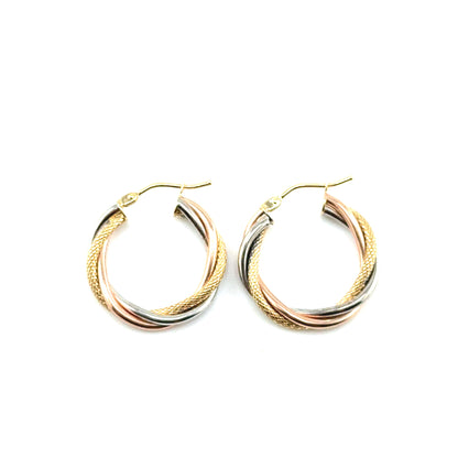 Argollas (retorcidas) Oro 10K Tres Tonos