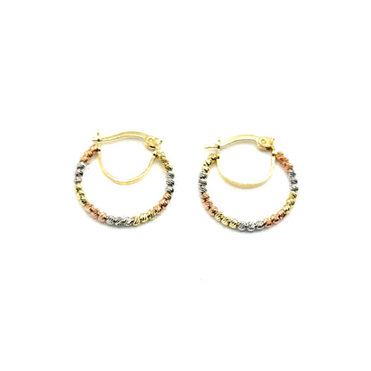 Argollas (con bolitas) en Oro 10K (Tres Tonos)