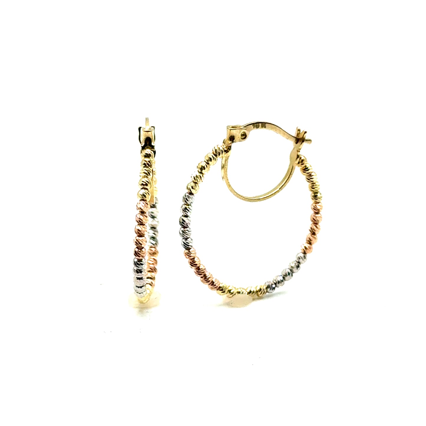 Argollas (con bolitas) en Oro 10K (Tres Tonos)